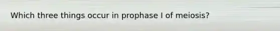 Which three things occur in prophase I of meiosis?