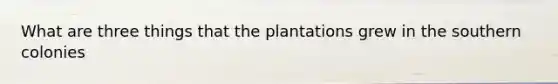 What are three things that the plantations grew in the southern colonies