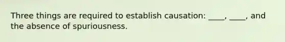 Three things are required to establish causation: ____, ____, and the absence of spuriousness.