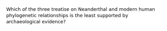 Which of the three treatise on Neanderthal and modern human phylogenetic relationships is the least supported by archaeological evidence?