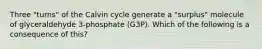 Three "turns" of the Calvin cycle generate a "surplus" molecule of glyceraldehyde 3-phosphate (G3P). Which of the following is a consequence of this?