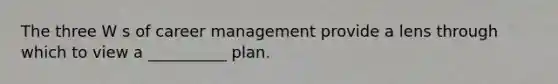 The three W s of career management provide a lens through which to view a __________ plan.