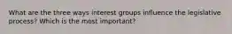 What are the three ways interest groups influence the legislative process? Which is the most important?