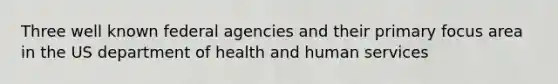 Three well known federal agencies and their primary focus area in the US department of health and human services