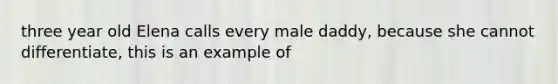 three year old Elena calls every male daddy, because she cannot differentiate, this is an example of