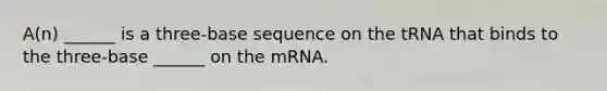 A(n) ______ is a three-base sequence on the tRNA that binds to the three-base ______ on the mRNA.