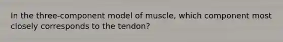 In the three-component model of muscle, which component most closely corresponds to the tendon?