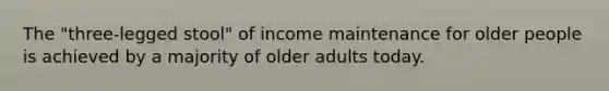 The "three-legged stool" of income maintenance for older people is achieved by a majority of older adults today.