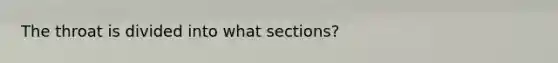 The throat is divided into what sections?