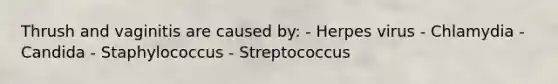 Thrush and vaginitis are caused by: - Herpes virus - Chlamydia - Candida - Staphylococcus - Streptococcus