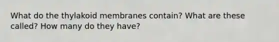 What do the thylakoid membranes contain? What are these called? How many do they have?