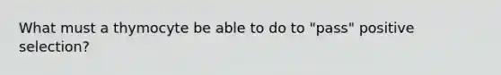 What must a thymocyte be able to do to "pass" positive selection?