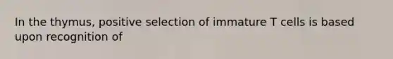 In the thymus, positive selection of immature T cells is based upon recognition of