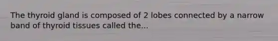 The thyroid gland is composed of 2 lobes connected by a narrow band of thyroid tissues called the...
