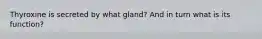 Thyroxine is secreted by what gland? And in turn what is its function?