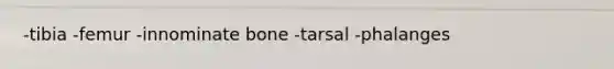 -tibia -femur -innominate bone -tarsal -phalanges