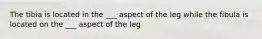 The tibia is located in the ___ aspect of the leg while the fibula is located on the ___ aspect of the leg