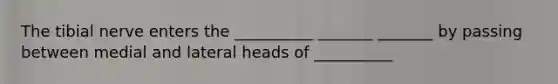 The tibial nerve enters the __________ _______ _______ by passing between medial and lateral heads of __________