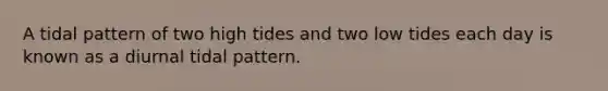 A tidal pattern of two high tides and two low tides each day is known as a diurnal tidal pattern.