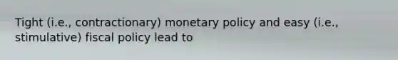 Tight (i.e., contractionary) monetary policy and easy (i.e., stimulative) fiscal policy lead to