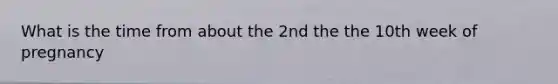 What is the time from about the 2nd the the 10th week of pregnancy