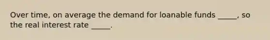 Over time, on average the demand for loanable funds _____, so the real interest rate _____.