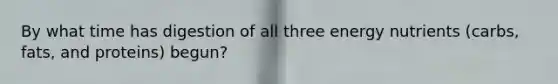 By what time has digestion of all three energy nutrients (carbs, fats, and proteins) begun?
