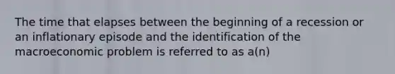 The time that elapses between the beginning of a recession or an inflationary episode and the identification of the macroeconomic problem is referred to as a(n)