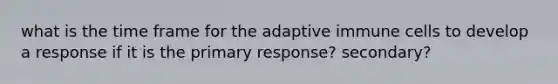 what is the time frame for the adaptive immune cells to develop a response if it is the primary response? secondary?