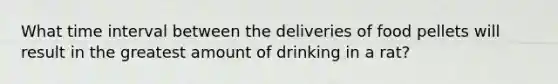 What time interval between the deliveries of food pellets will result in the greatest amount of drinking in a rat?