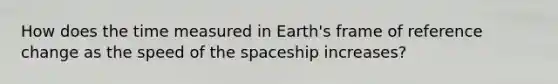 How does the time measured in Earth's frame of reference change as the speed of <a href='https://www.questionai.com/knowledge/k0Lyloclid-the-space' class='anchor-knowledge'>the space</a>ship increases?