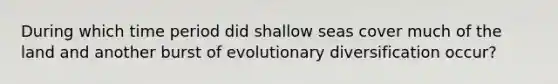 During which time period did shallow seas cover much of the land and another burst of evolutionary diversification occur?