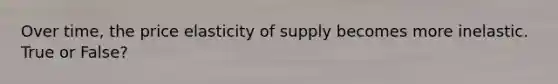 Over time, the price elasticity of supply becomes more inelastic. True or False?