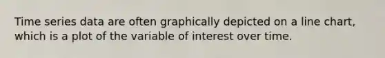 Time series data are often graphically depicted on a line chart, which is a plot of the variable of interest over time.