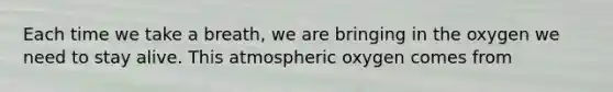 Each time we take a breath, we are bringing in the oxygen we need to stay alive. This atmospheric oxygen comes from