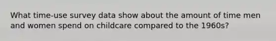 What time-use survey data show about the amount of time men and women spend on childcare compared to the 1960s?