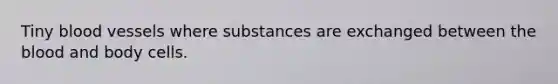 Tiny blood vessels where substances are exchanged between the blood and body cells.