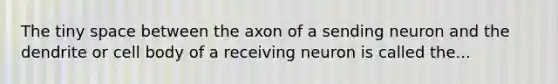 The tiny space between the axon of a sending neuron and the dendrite or cell body of a receiving neuron is called the...