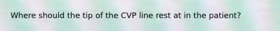 Where should the tip of the CVP line rest at in the patient?