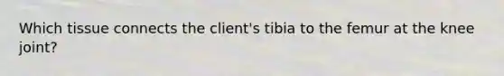 Which tissue connects the client's tibia to the femur at the knee joint?