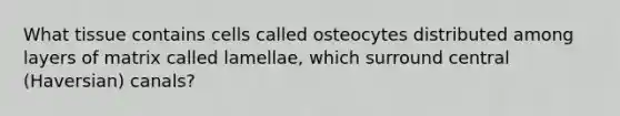 What tissue contains cells called osteocytes distributed among layers of matrix called lamellae, which surround central (Haversian) canals?