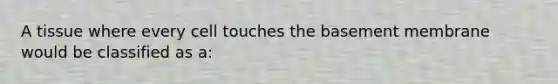 A tissue where every cell touches the basement membrane would be classified as a: