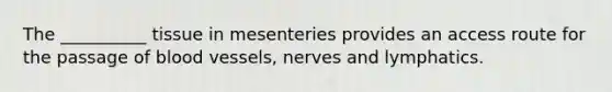 The __________ tissue in mesenteries provides an access route for the passage of blood vessels, nerves and lymphatics.