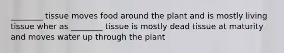 ________ tissue moves food around the plant and is mostly living tissue wher as ________ tissue is mostly dead tissue at maturity and moves water up through the plant