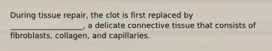 During tissue repair, the clot is first replaced by ___________________, a delicate connective tissue that consists of fibroblasts, collagen, and capillaries.