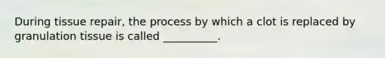 During tissue repair, the process by which a clot is replaced by granulation tissue is called __________.