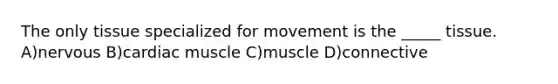 The only tissue specialized for movement is the _____ tissue. A)nervous B)cardiac muscle C)muscle D)connective