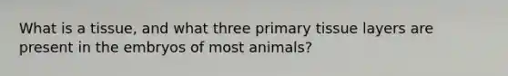 What is a tissue, and what three primary tissue layers are present in the embryos of most animals?