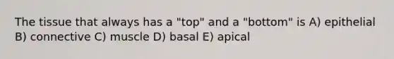 The tissue that always has a "top" and a "bottom" is A) epithelial B) connective C) muscle D) basal E) apical