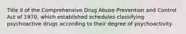 Title II of the Comprehensive Drug Abuse Prevention and Control Act of 1970, which established schedules classifying psychoactive drugs according to their degree of psychoactivity